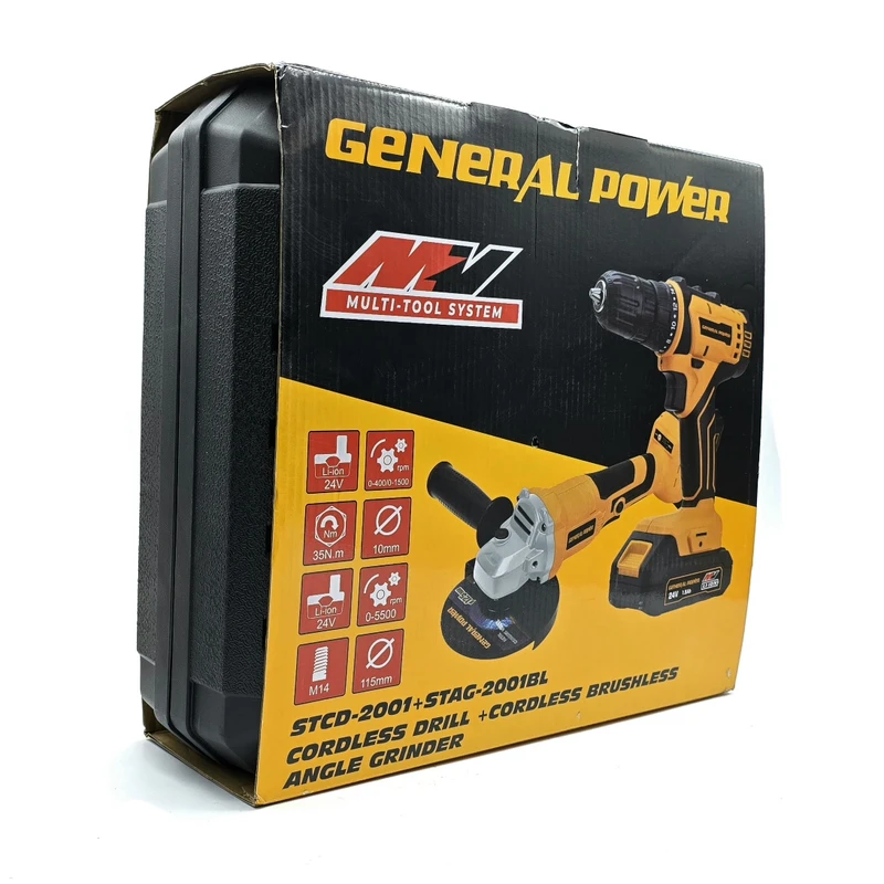 دریل پیچ گوشتی شارژی و مینی فرز شارژی جنرال پاور مدل 24V